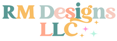 Logo of RM Designs LLC with colorful text on a white background