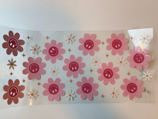 Smiley Pink Flowers 16oz UVDTF Wrap image 0
