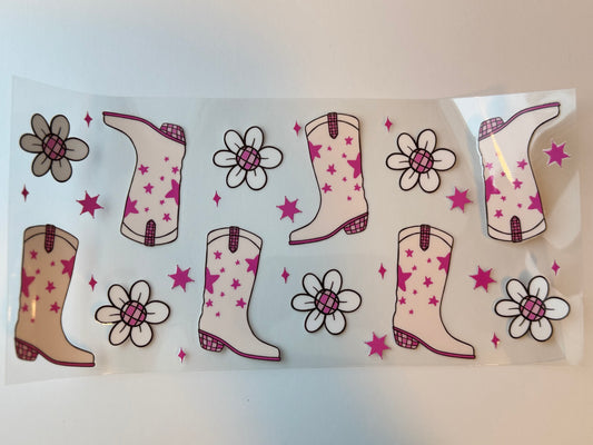 Disco Cowgirl Boots & Flowers 16oz UVDTF Wrap image 0