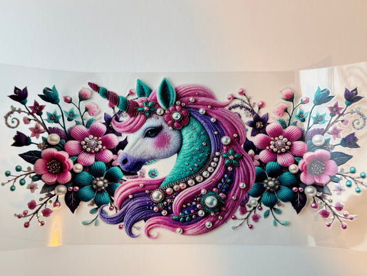 Floral Unicorn 16oz UVDTF Wrap image 0